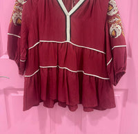 Entro - Women's V-Neckline Embroidery Top