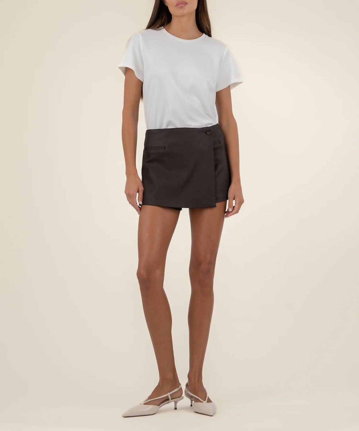 KUT FROM THE KLOTH Carlie Wrap Skort in chocolate - women's shorts