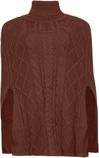 Ninexis - Pullover Poncho Cable Knit Turtleneck Sweater