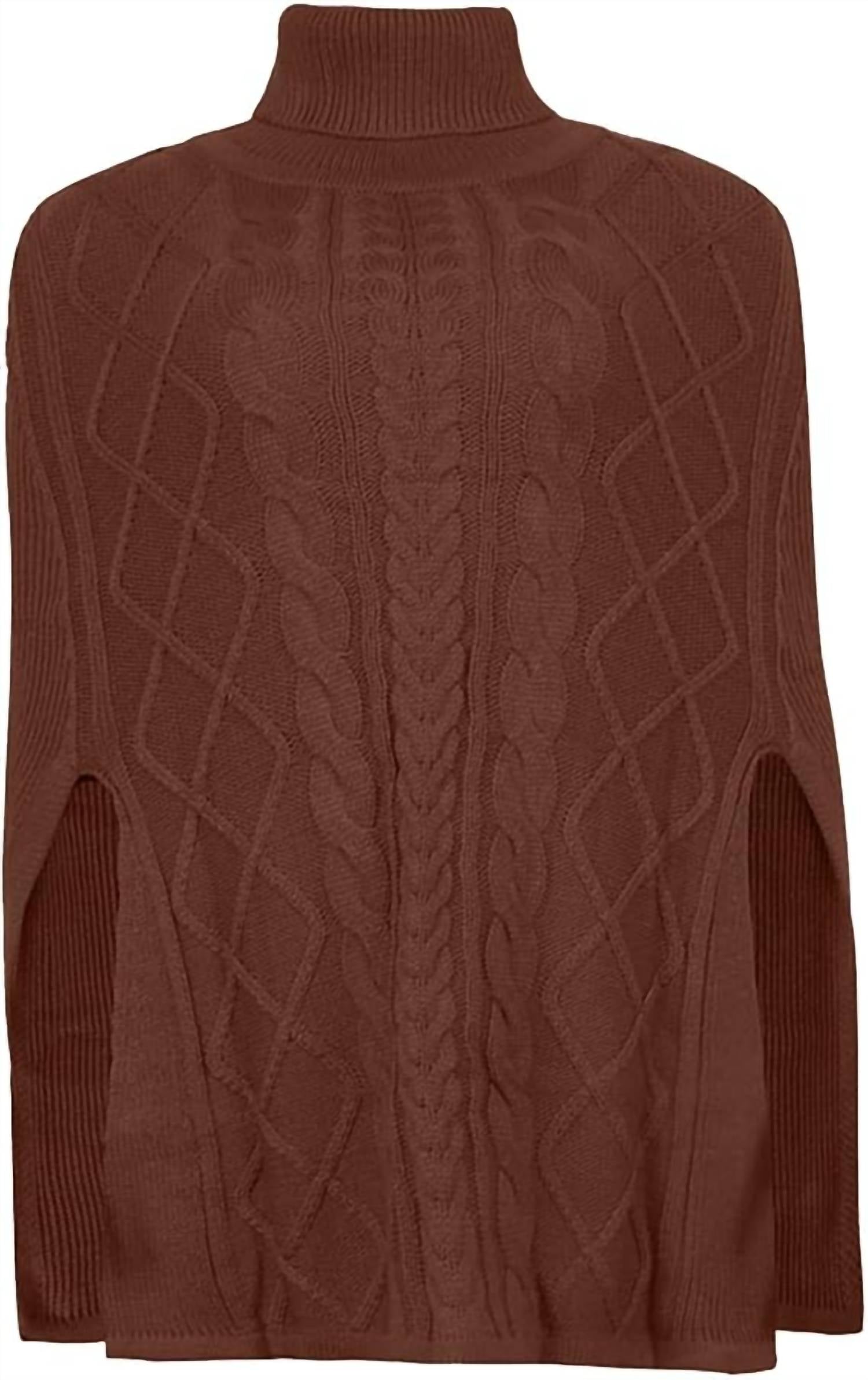 Ninexis - Pullover Poncho Cable Knit Turtleneck Sweater