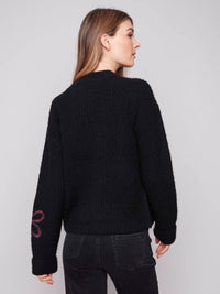 Charlie B - Long Sleeve Mock Neck Sweater With Embroidered Flowers