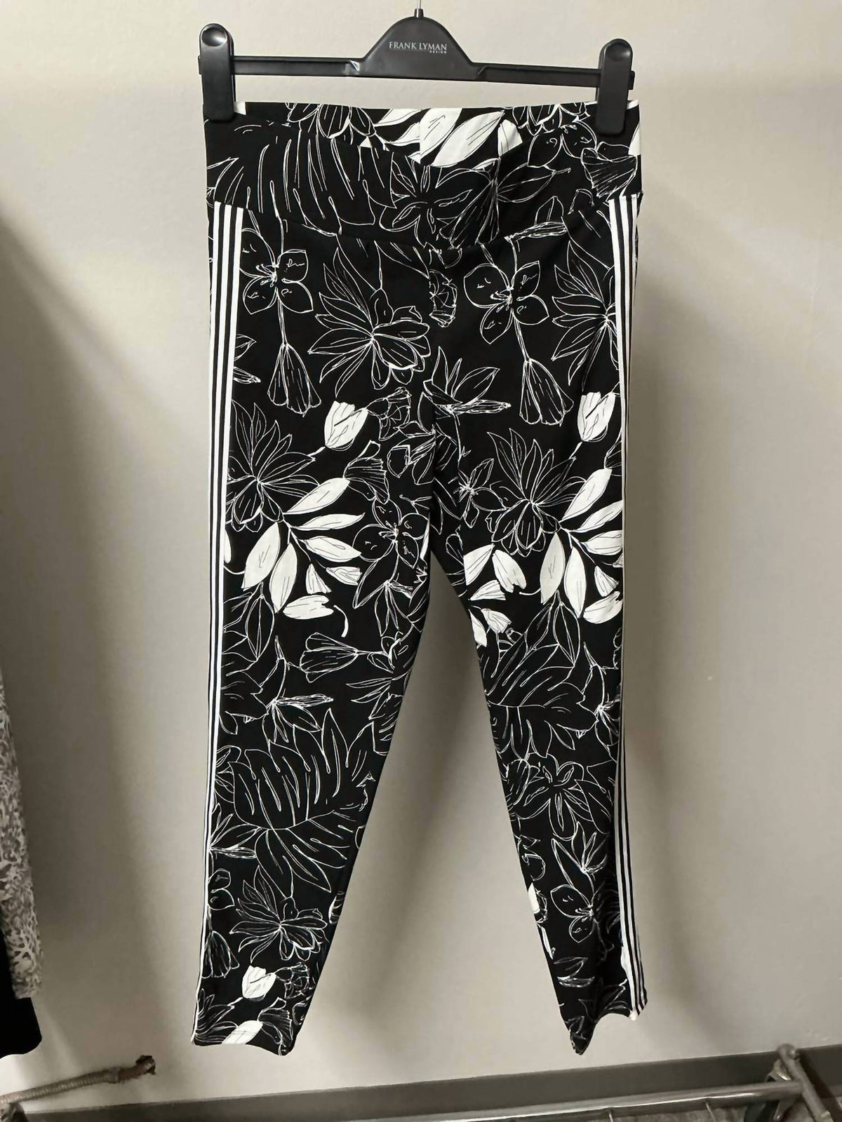 Frank Lyman Floral Print Pull On Pant in black and white 1 - women's pants - detail view