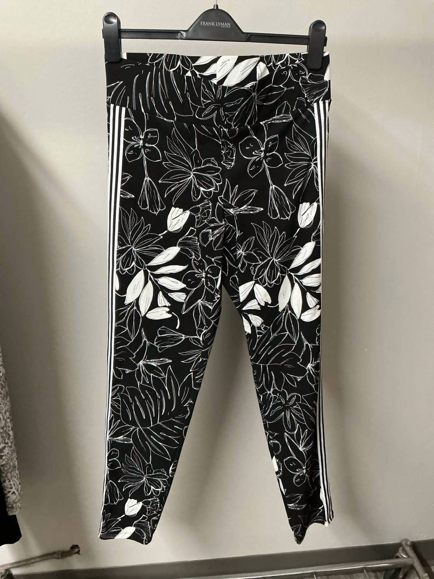 Frank Lyman Floral Print Pull On Pant in black and white 1 - women's pants - detail view