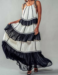 Urban Daizy - Embroidered Tiered Silk Chiffon Maxi Dress
