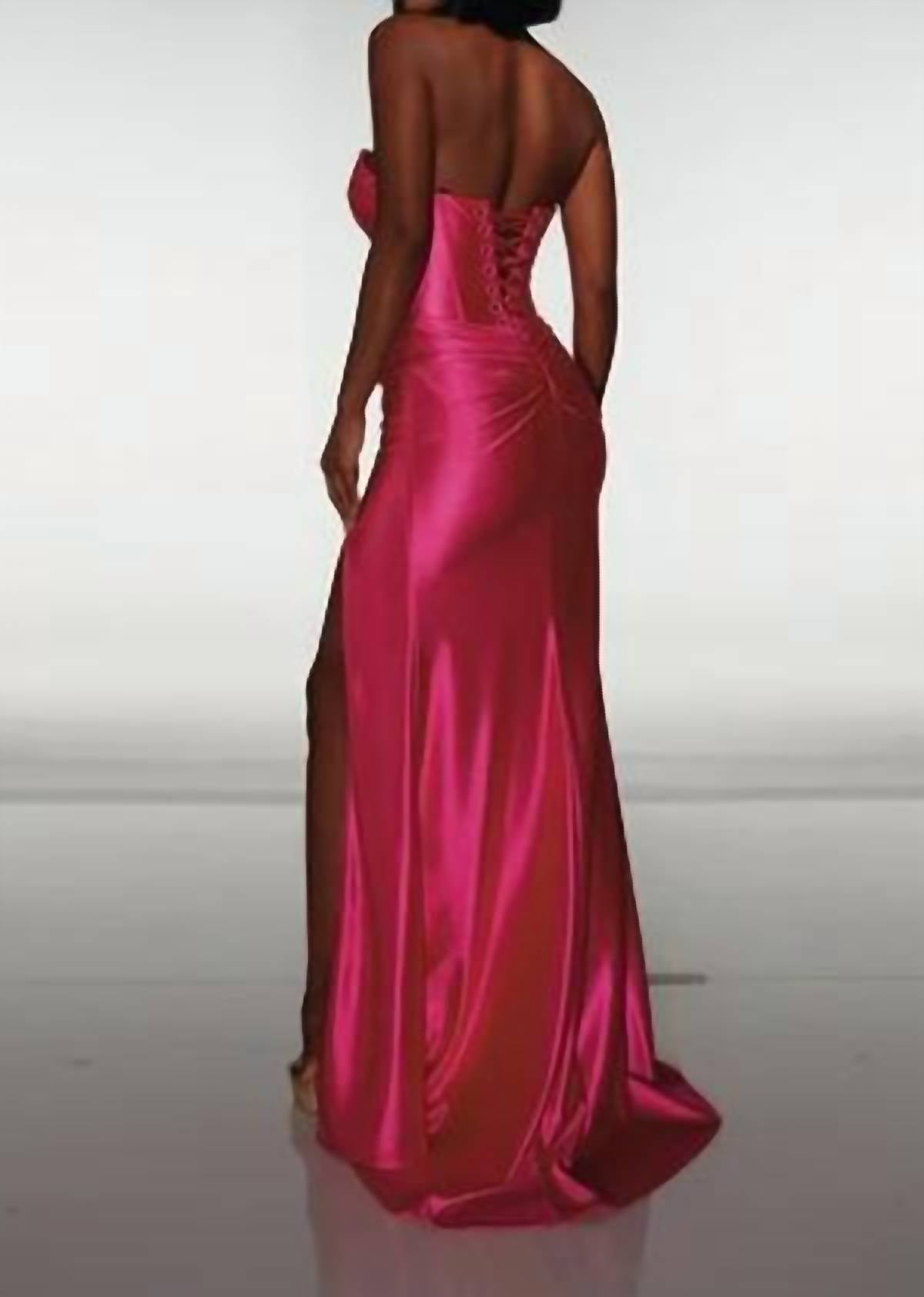 ALYCE PARIS Long Plunging Neckline Simple Mermaid Dress in hot pink - women's dress - view 4