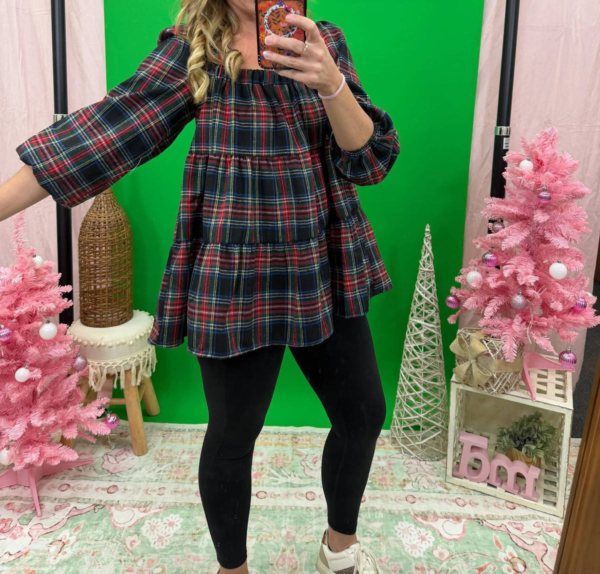 She + Sky - Plaid Print Woven Top