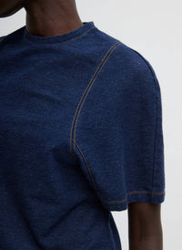 Tibi - Barre Denim Knit Scuplted Shrunken T-shirt