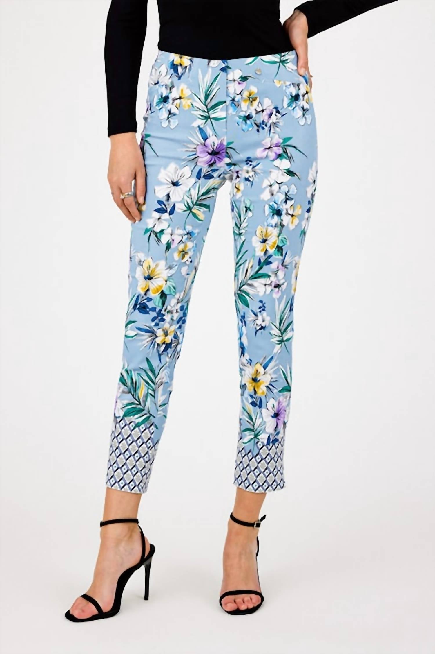 Robell - Slim Border Print Hemline Floral Pant