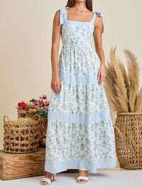 Main Strip - Floral Printed Maxi Shoulder Tie Dress