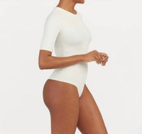 Spanx Suit Yourself Ribbed Crew Neck Short Sleeve Bodysuit in parchment - women's shirt - view 5