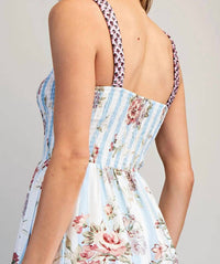 Ee:Some - Floral Striped Contrast Strap Maxi Dress