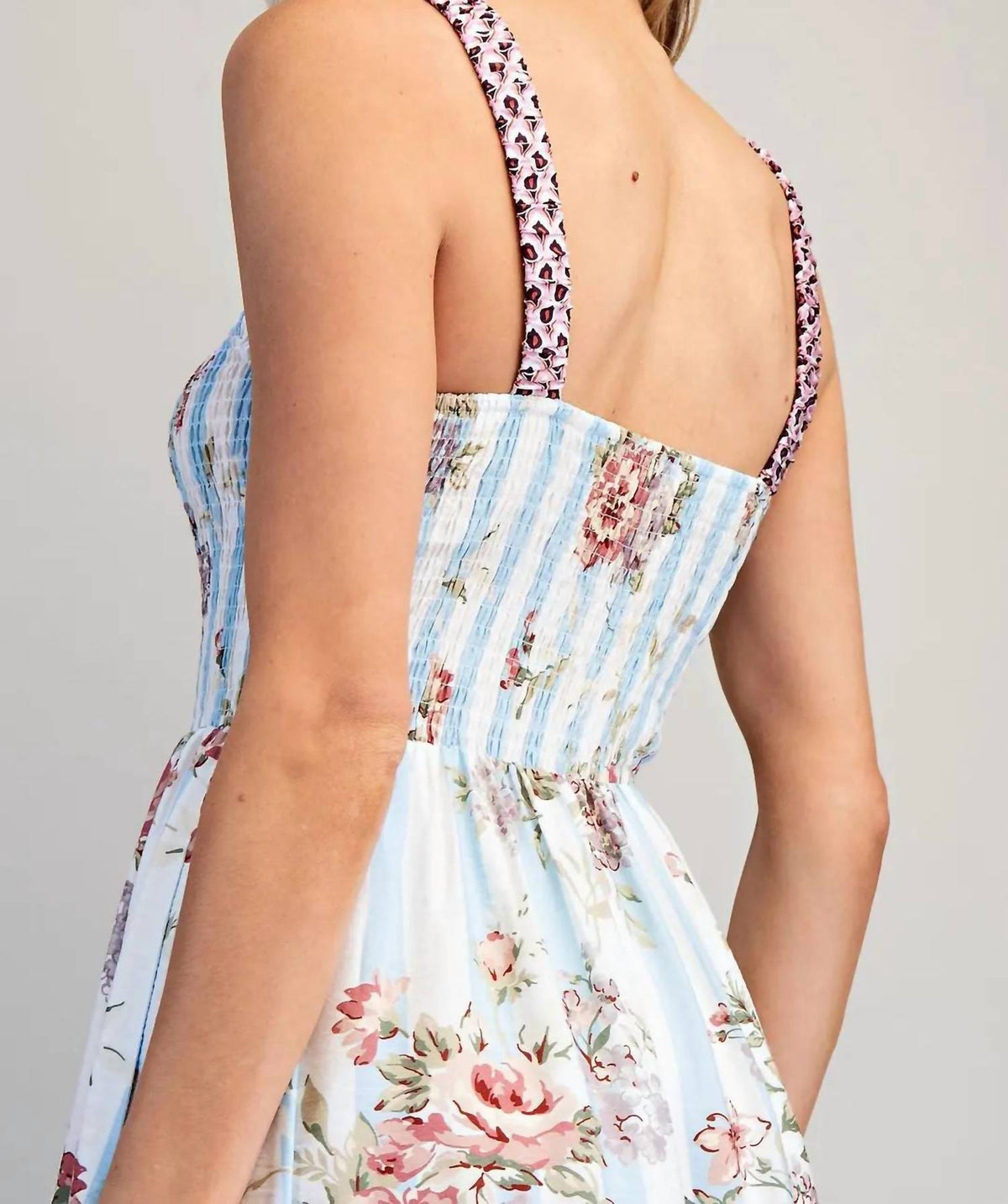 Ee:Some - Floral Striped Contrast Strap Maxi Dress
