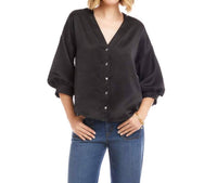 Karen Kane Lantern Sleeve Crystal Rhinestone Button Satin Top in black - women's blouse
