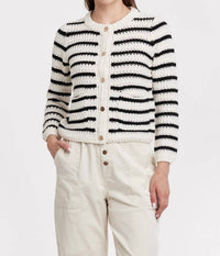 Another Love - Stripped Button Front Crochet Cardigan