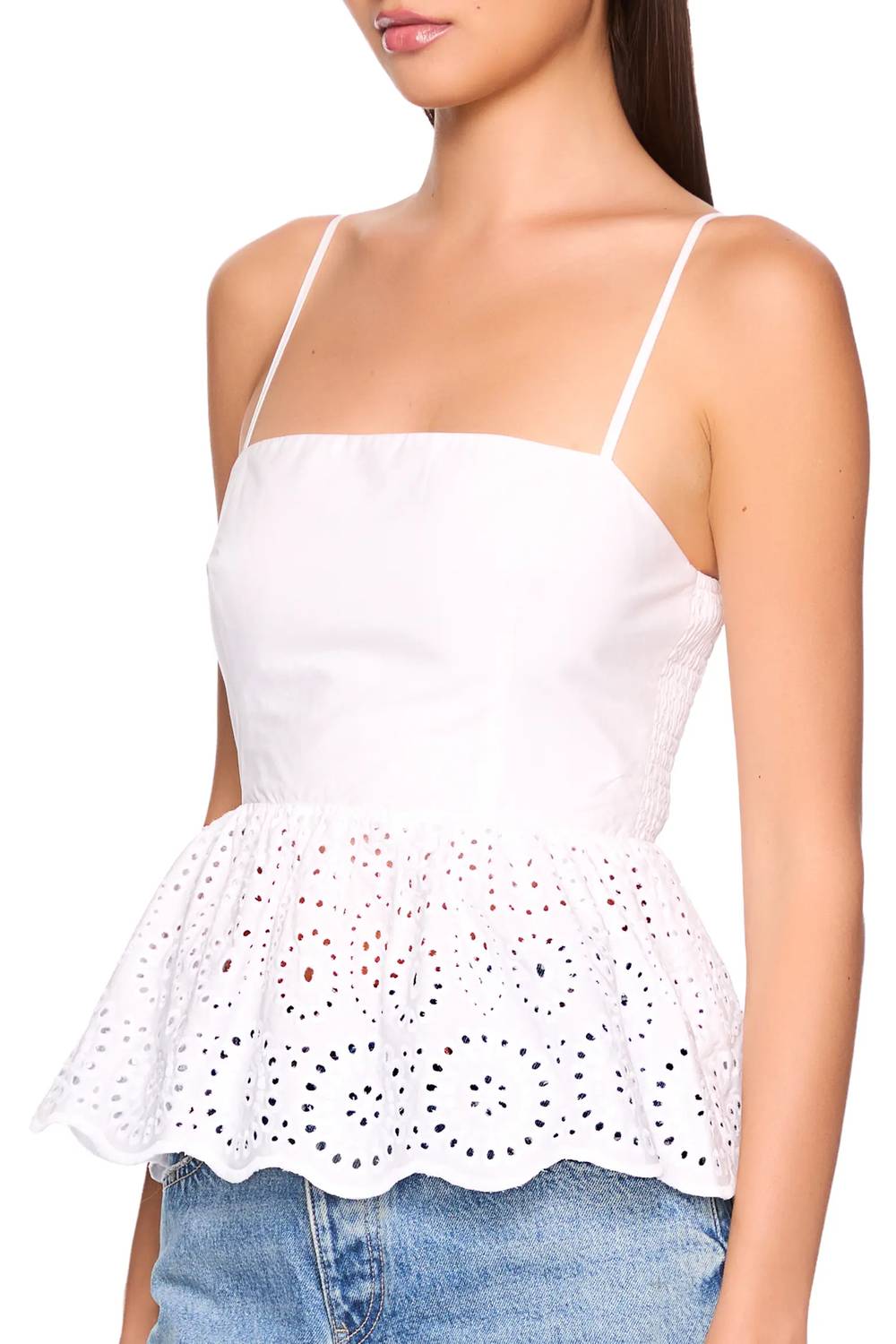 Susana Monaco - Embroidered Poplin String Peplum Top