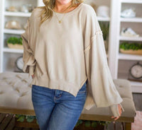 By Together Cropped Sweatshirt With Cuffed Sleeve in light taupe - women's top - view 4