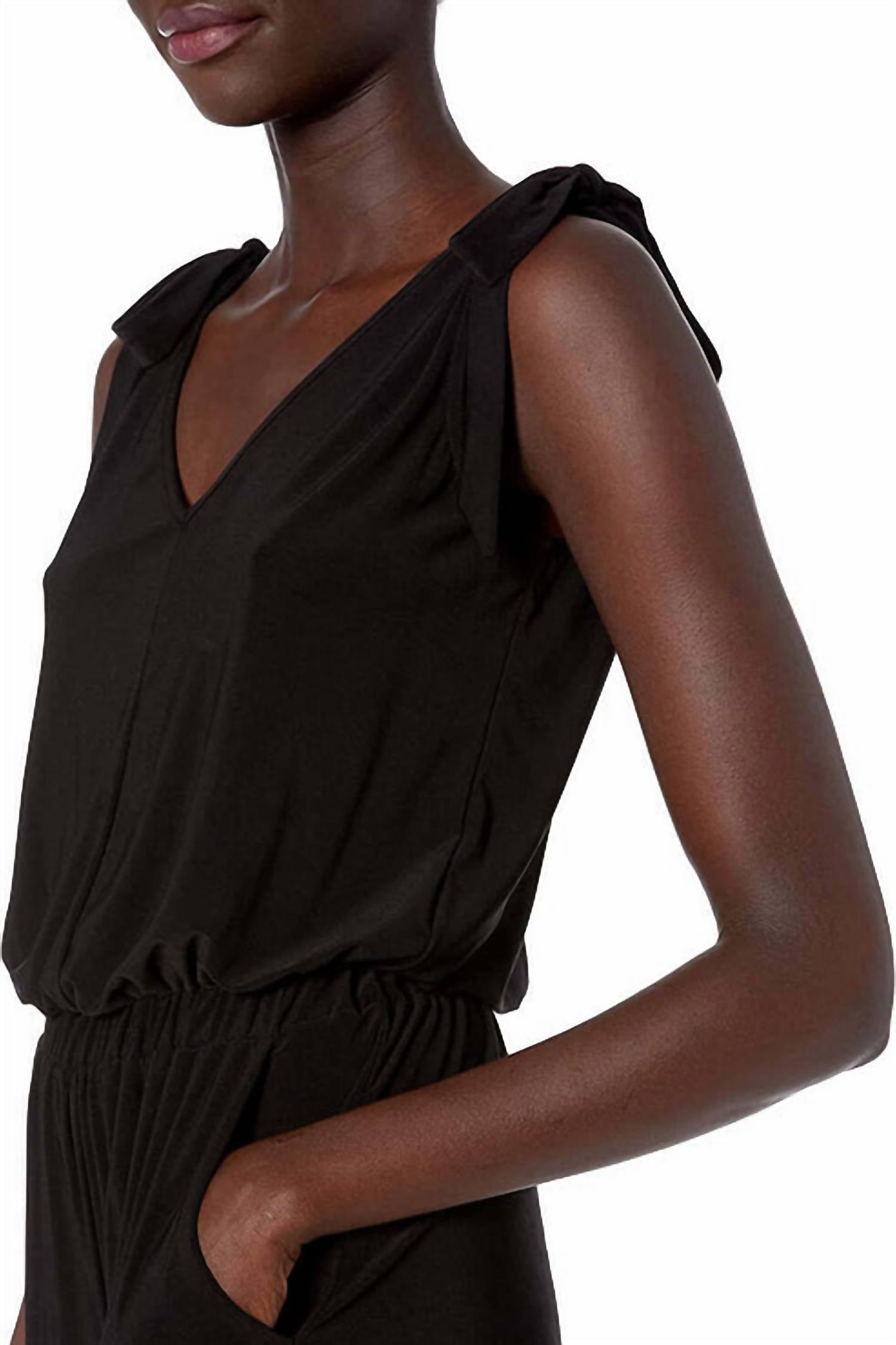 Laundry By Shelli Segal - V-neck Tie Shoulder Blouson Elastic Waist Solid Jumpsuit