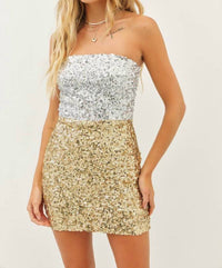 Idem Ditto - Sparkling Two Tone Color Block Sequin Stretchy Mini Dress