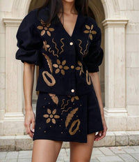 Lalavon - Michelle Embroidered Long Sleeve Button-Down Jacket