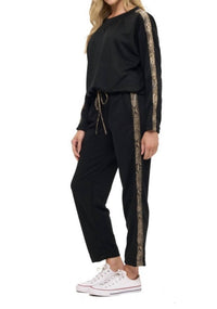 Ariella - Long Sleeve With Snakeskin Side Stripe & Drawstring Waist Jumpsuit