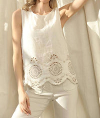 CHARLIE B Women's Embroidered Sleeveless Top in white - women's blouse