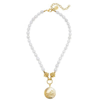 Susan Shaw - Tobacco Leaf Plate On Genuine Large Freshwater Pearl Necklace