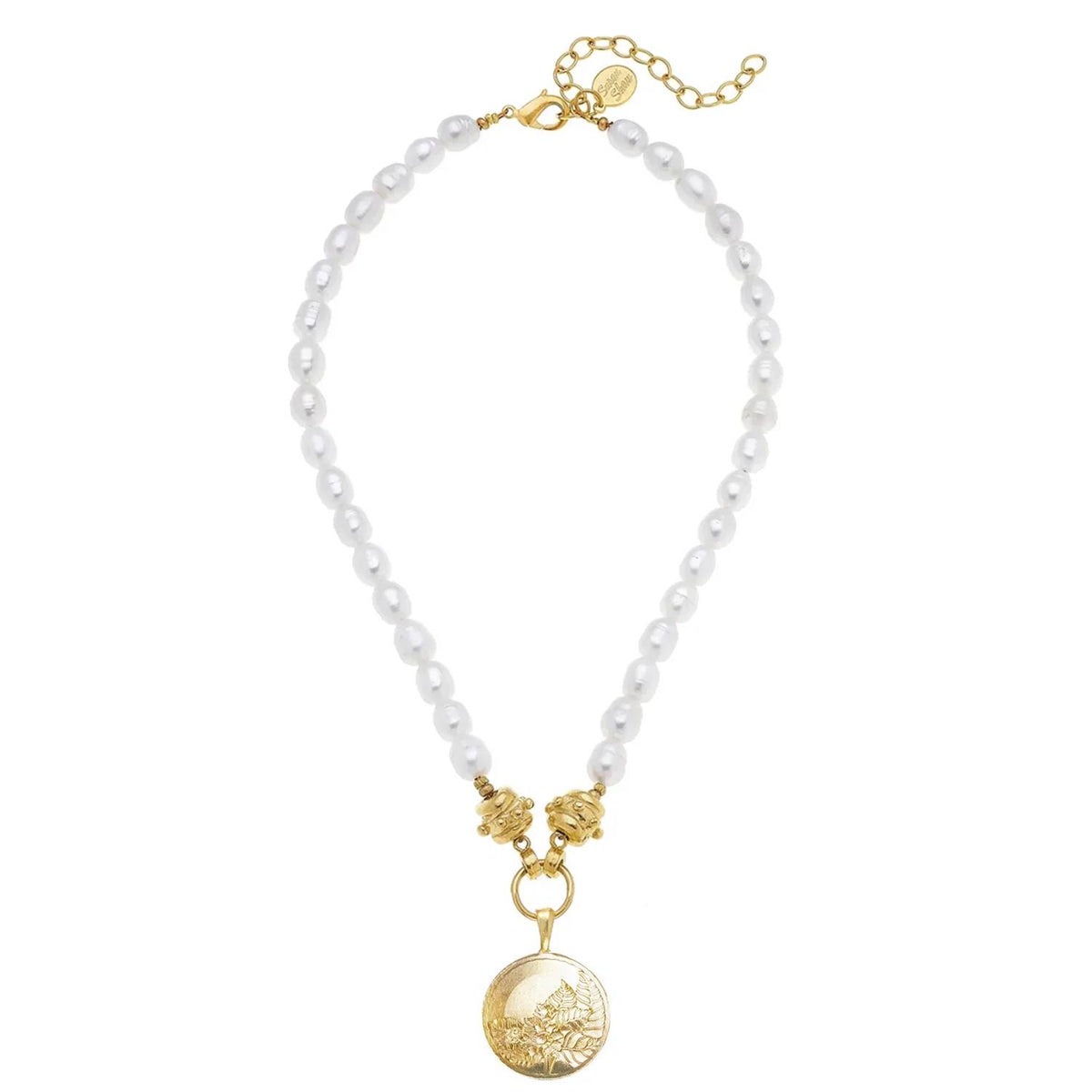 Susan Shaw - Tobacco Leaf Plate On Genuine Large Freshwater Pearl Necklace