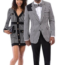 Kent & Park Fashion Suit With Pants And Matching Bowtie in houthstooth black white - men's jacket - detail view