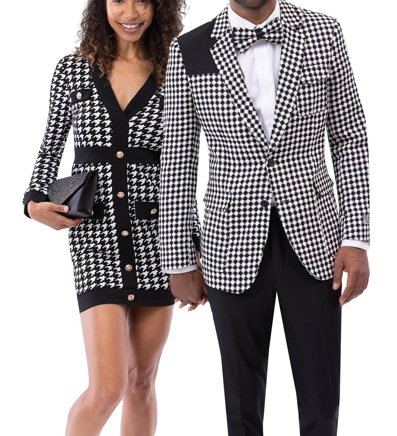 Kent & Park Fashion Suit With Pants And Matching Bowtie in houthstooth black white - men's jacket - detail view