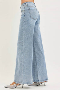 RISEN Low Rise Wide Leg Jean in light wash - women's jeans - detail view