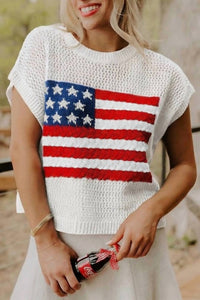 Fashionworks - Flag Graphic Short Sleeve Sweater Top