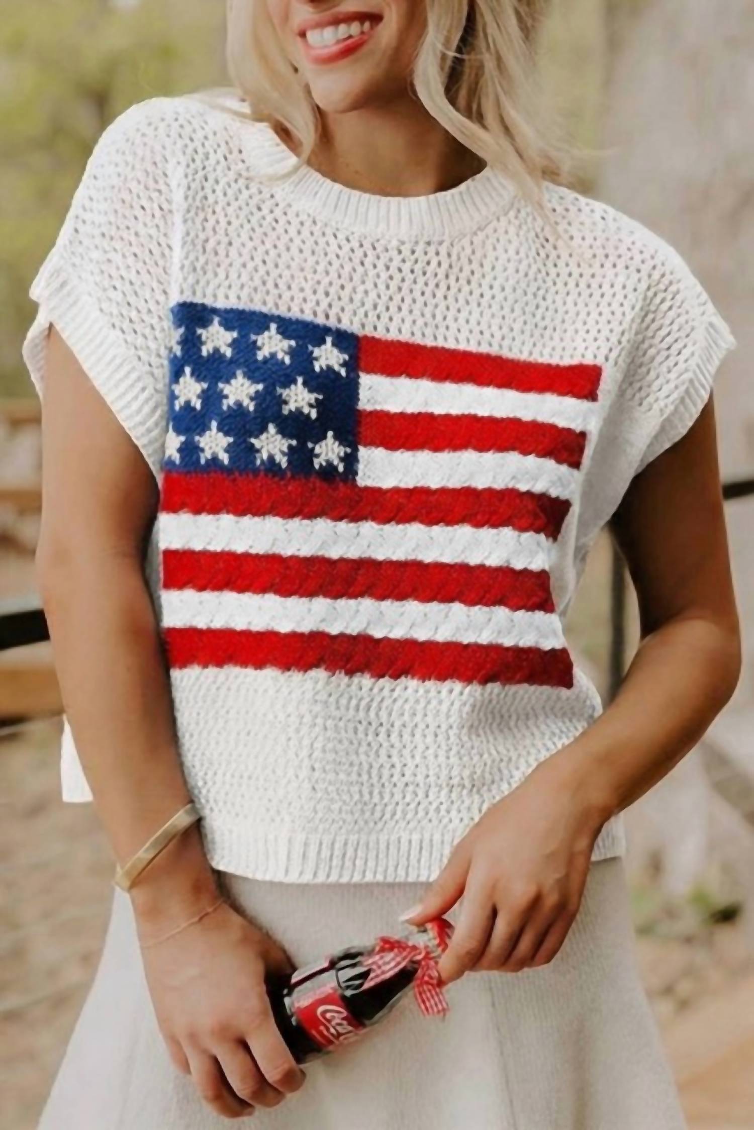Fashionworks - Flag Graphic Short Sleeve Sweater Top