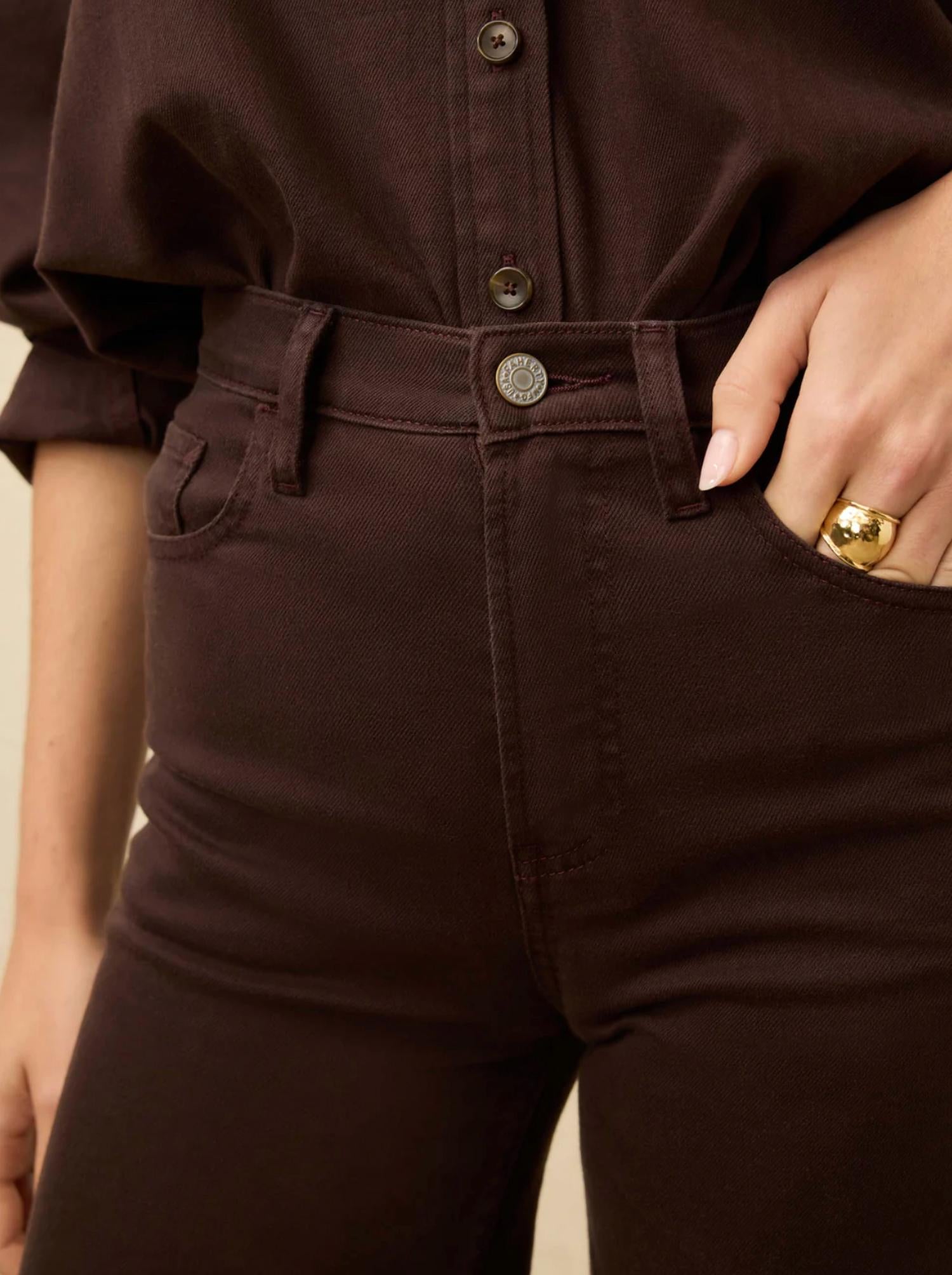 Faherty Saturday Denim Wide Leg Jeans in chocolate brown 1 - women's jeans - alternate view