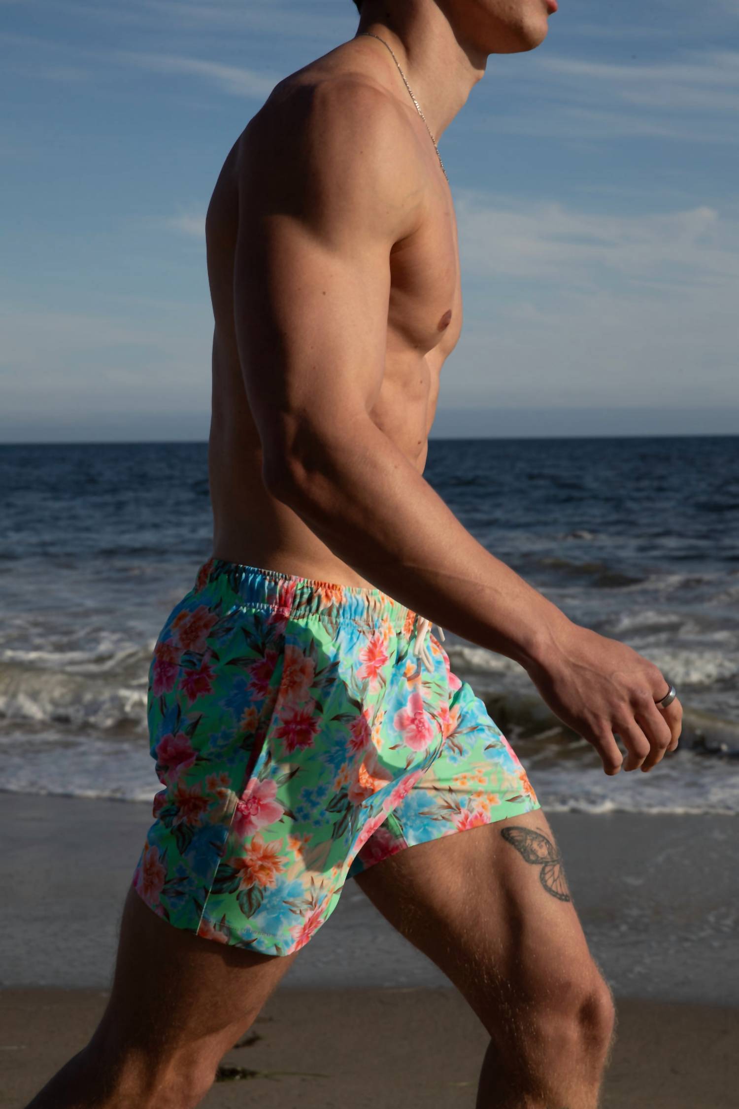 Amelia NY Men's Swim Trunk in mint floral - men's swimwear - detail view