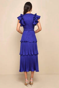 Lulus - Stunning Desire Satin Pleated Tiered Midi Dress