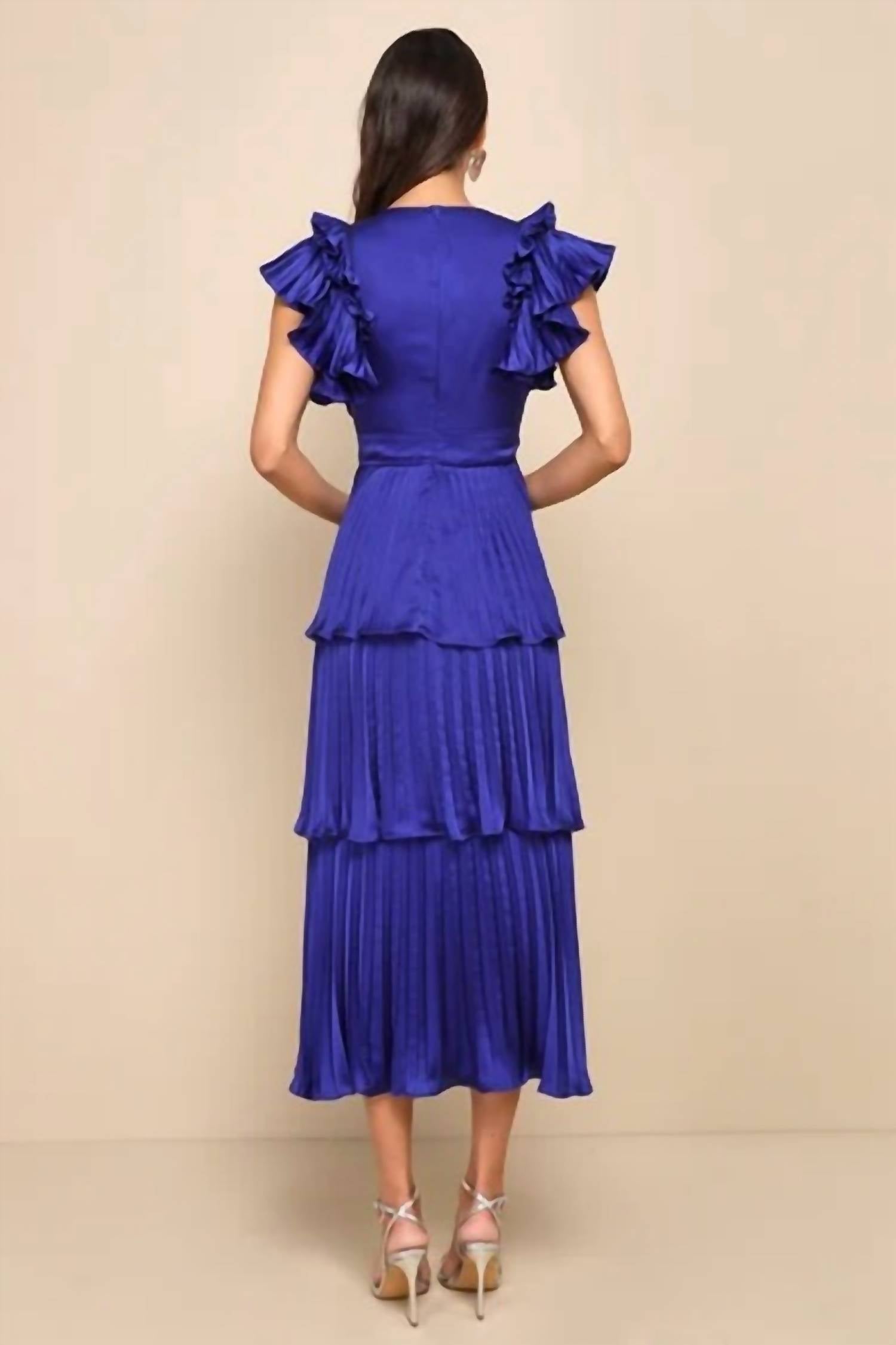 Lulus - Stunning Desire Satin Pleated Tiered Midi Dress