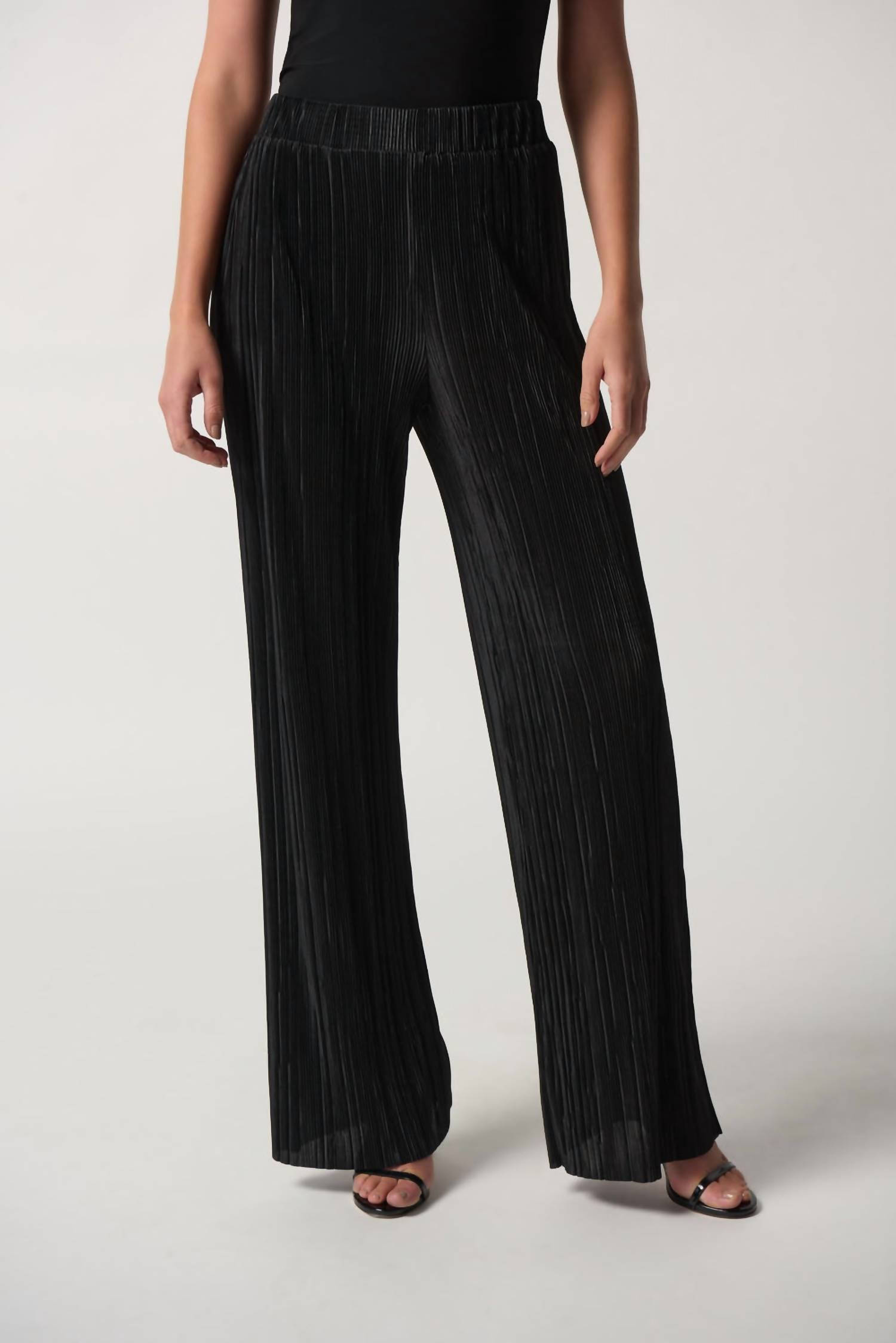 Joseph Ribkoff Wide Leg Crinkle Pleated Pants in black - women's pants