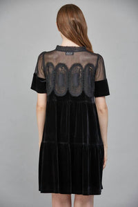 Fate - Contrast Sheer Mesh Intricate Lace Detail Mini Dress