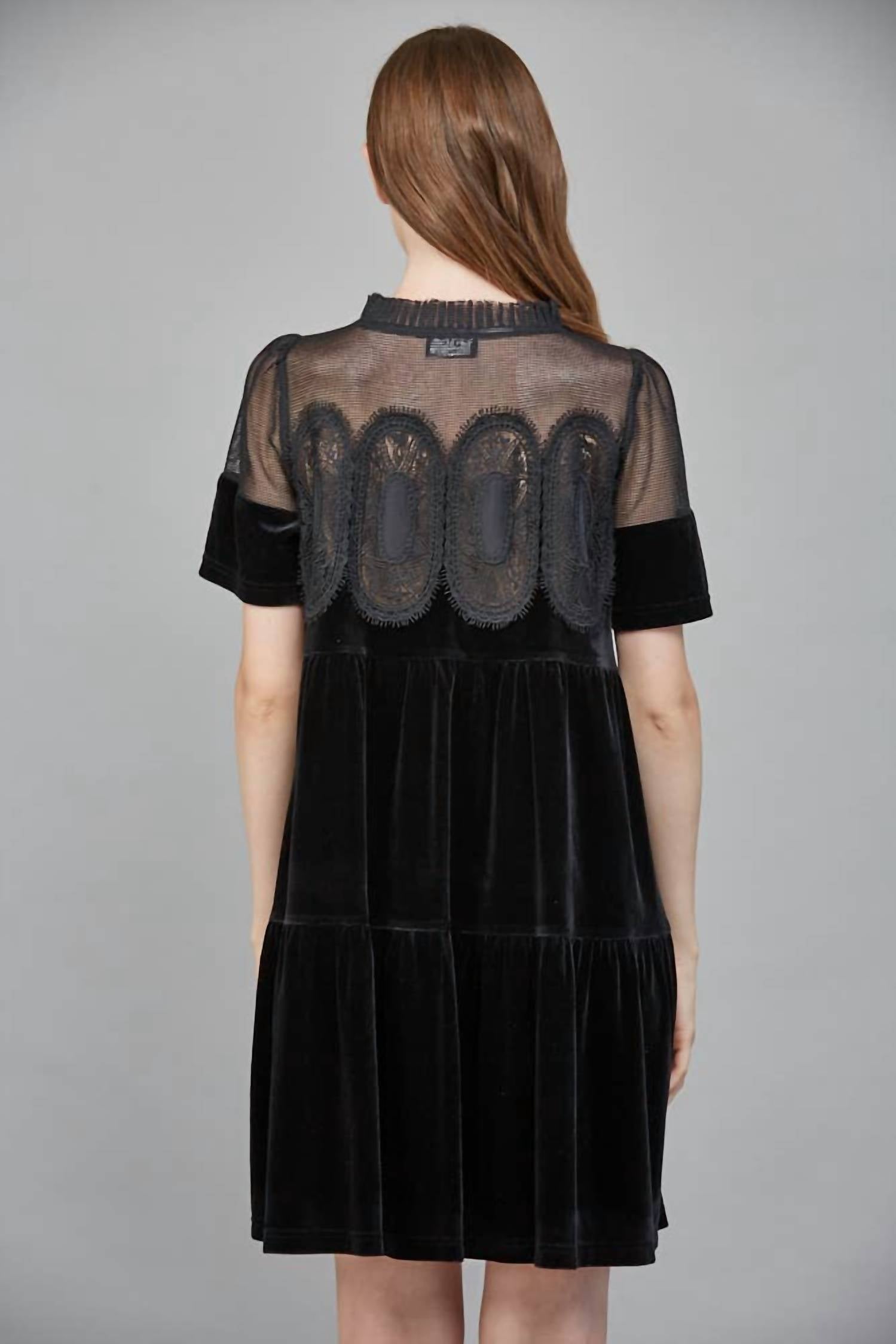 Fate - Contrast Sheer Mesh Intricate Lace Detail Mini Dress