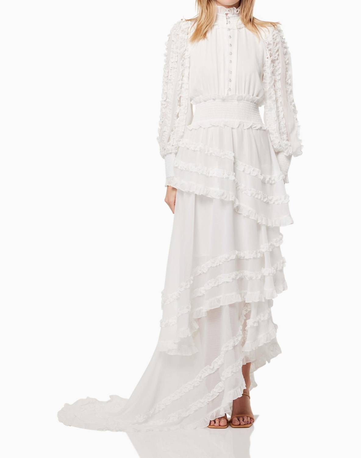 ELLIATT Maelis Long Sheer Balloon Sleeves Gown in ivory - women's dress