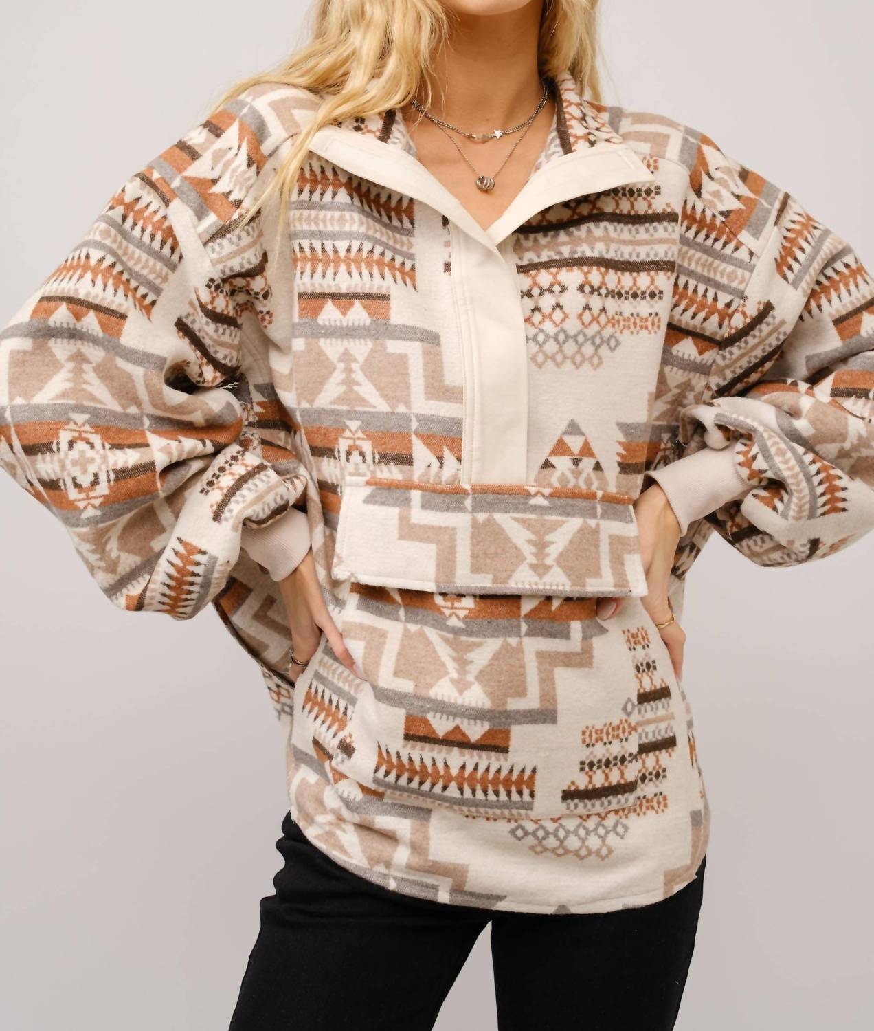 Blue B - Aztec Jacquard Mock Neck Pullover Sweater