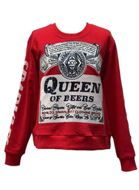 QUEEN OF SPARKLES Queen Of Beer Sweatshirt in red - women's top - view 5