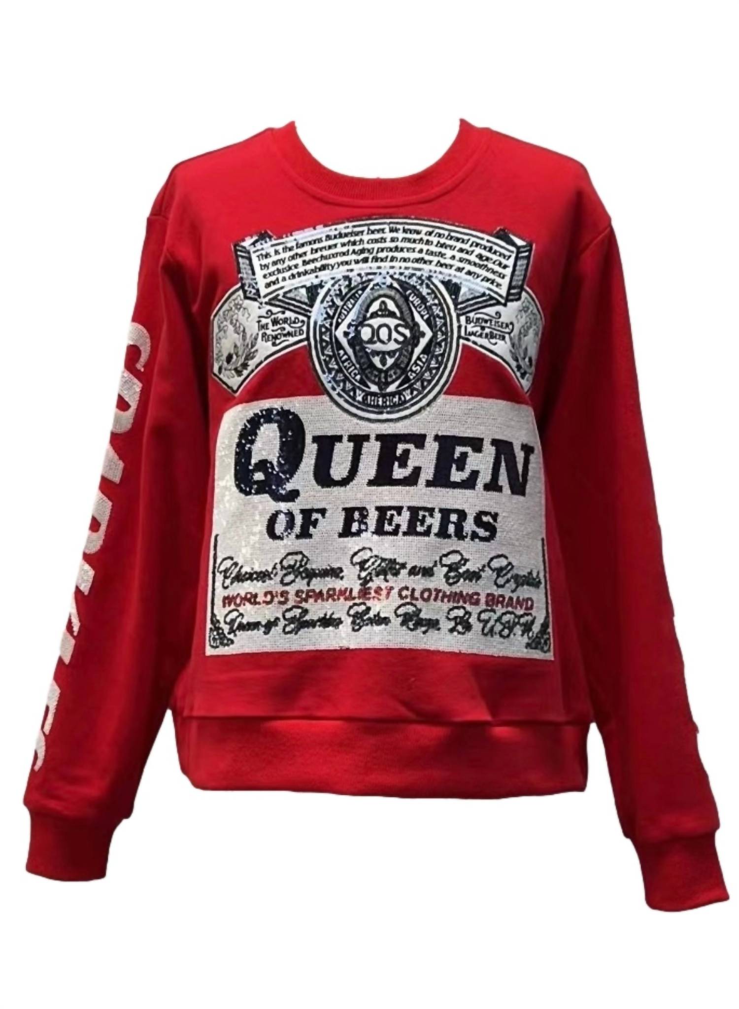 QUEEN OF SPARKLES Queen Of Beer Sweatshirt in red - women's top - view 5