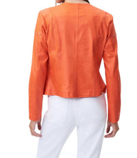 Joseph Ribkoff Suede Studded Jacket in orange - women's jacket - detail view