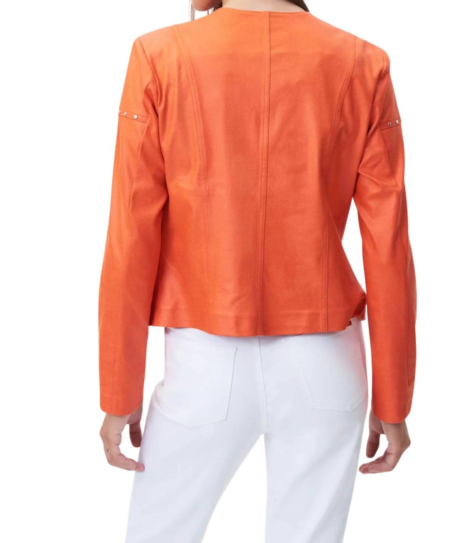 Joseph Ribkoff Suede Studded Jacket in orange - women's jacket - detail view