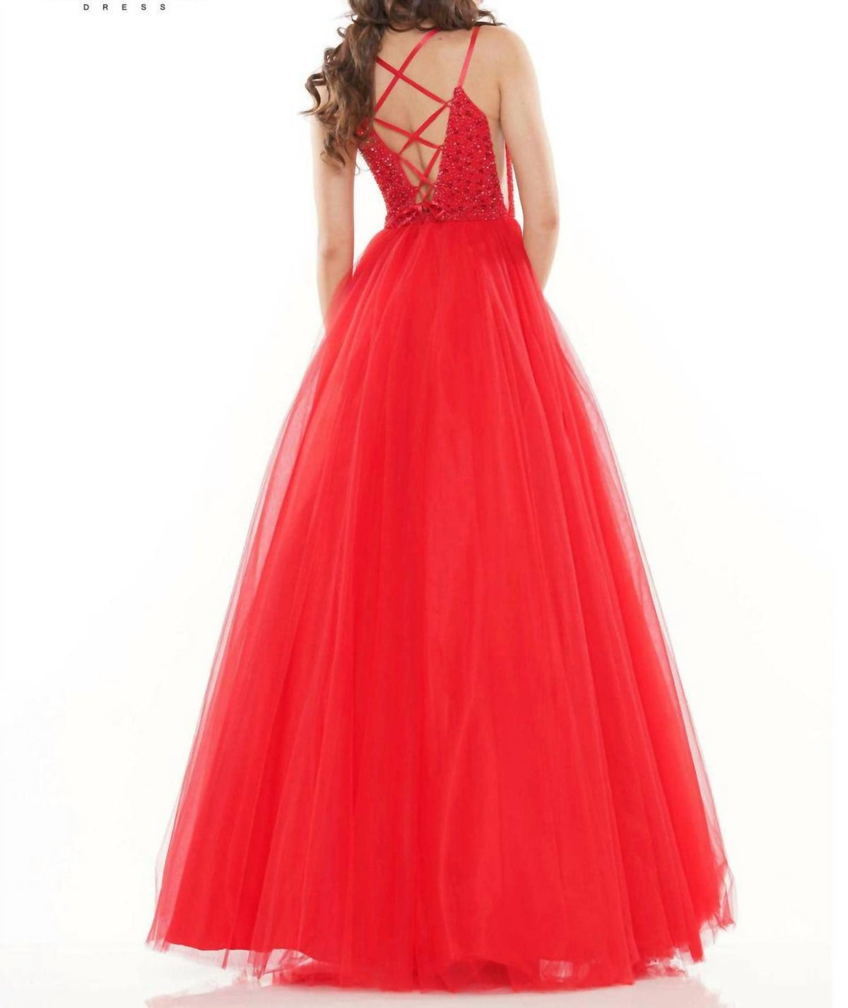 COLORS DRESS Tulle Beaded Ball Gown in red - women's dress - detail view