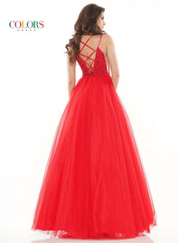 COLORS DRESS Tulle Beaded Ball Gown in red - women's dress - alternate view