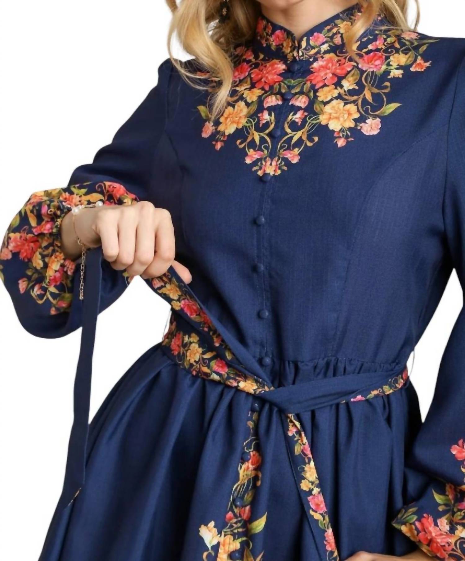Umgee - Mandarin Collar Floral Dress