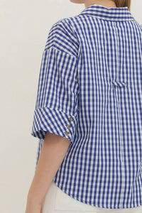 Entrousa - Women's Gingham 3/4 Sleeve Top