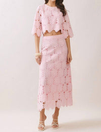 Tcec - Floral Lace Midi Skirt